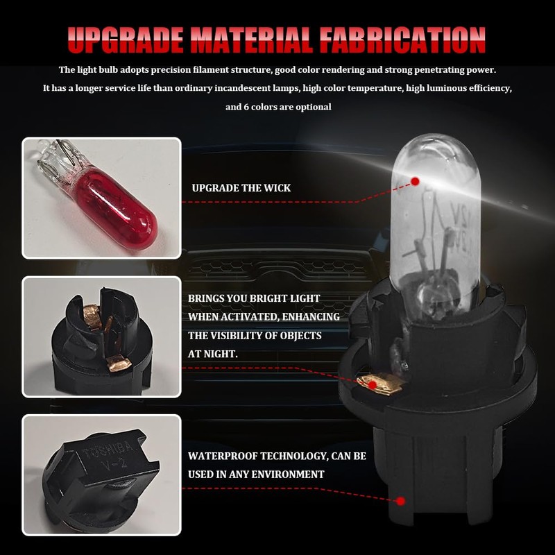 20PCS Car T5 Instrument Lights, Instrument Cluster Bulbs, 12V 1.2W