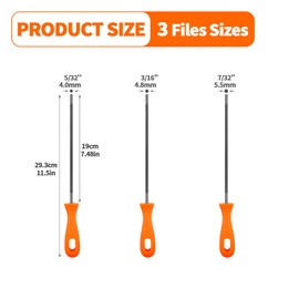 OXDFK 3 PCS 5/32, 7/32, 3/16 inch Chainsaw Chain Sharpening File, Chain Saw Sharpener Files Tool with Plastic Handle, Round Steel Chainsaw File, for Chainsaw Sharpening Woodworking Hand Tools