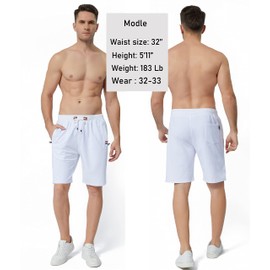MO GOOD - Pantalones cortos casuales para hombre, para entrenamiento, cómodos, transpirables, grandes y altos, Blanco, 32-33