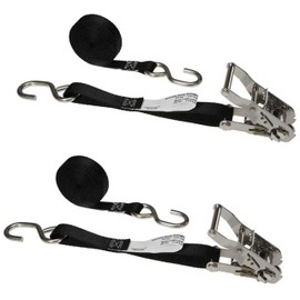 US Cargo Control Stainless Steel Ratchet Straps with S-Hooks (2-Pack), 1 Inch x 10 Foot, Black Ratchet Straps with Stainless Steel Wide Handle Ratchet, Utility Straps for Cargo, Bikes, ATVs, Boats