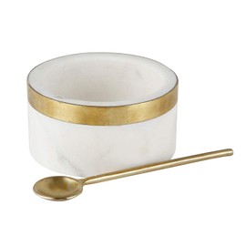 Santa Barbara Design Studio Table Sugar Spice Bowl with Spoon, Small, Marble + Brass