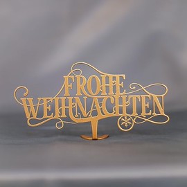 Frohe Weihnachten Stand | Quality Decoration from Steel | Christmas Decor for your home | Gold and White Metall Accents for your Holidays. (Weihnachtsgold)