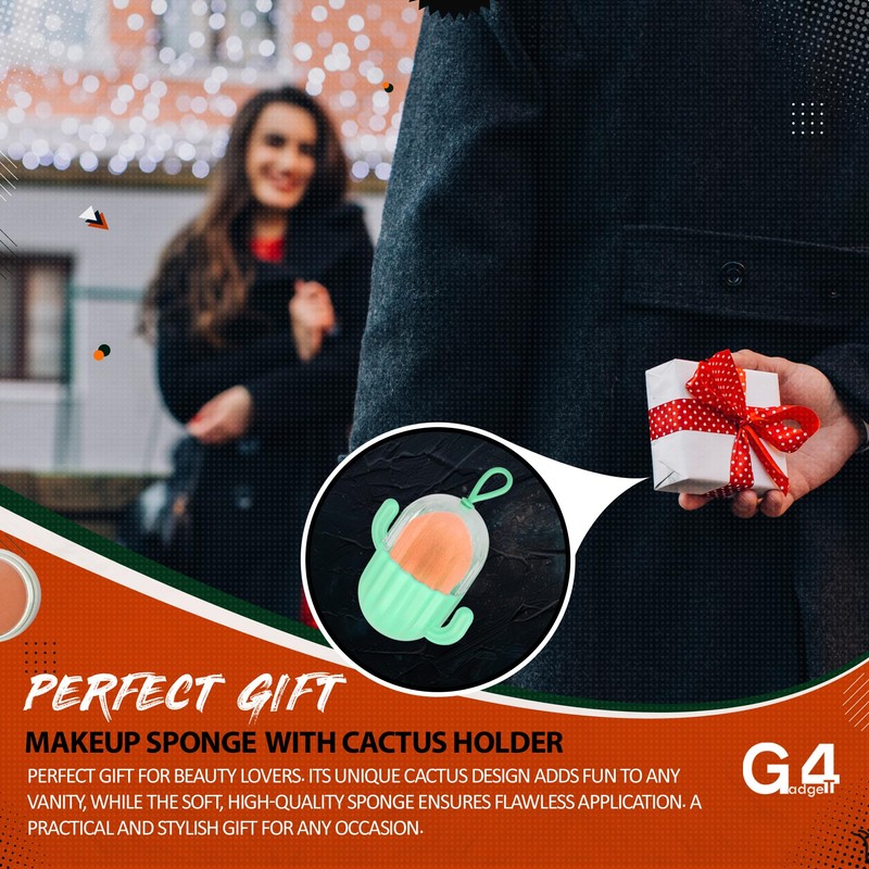 G4GADGET 1 PCS Makeup Sponge with Cactus Storage Box, Compact