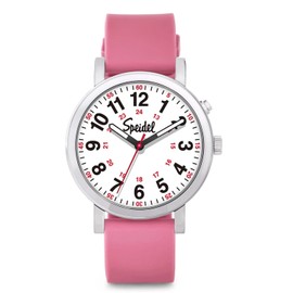 Speidel Glow Scrub Watch™, Electroluminescent Nurse Doctors Medical Professionals Students Men Women Unisex Easy Read Dial Military Time Second Hand, Silicone Band, Water Resistant-Pink