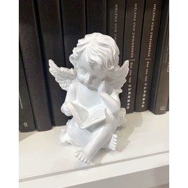 realideas 6.5 Inch Reading Book Angel Statue Reading Angel Figurine for Book Shelves, Angel Sculpture Statuette Shelf Sitter Angels Collection for Home Decor Accents