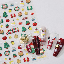 5D Embossed Merry Christmas Nail Stickers Glitter Shiny Christmas Tree Snowman Nail Art Stickers Self-Adhesive Christmas Eve Apple Nail Decals Cute Snowflake Bell Nail Supplies for Women Girl 1 Sheets