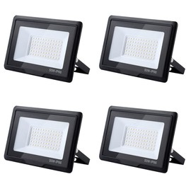 treoir 50 W Floodlight: 6000 K Cool White Super Bright 5000 LM IP66 Waterproof LED Spotlight for Backyard/Stadium/Workshop Outdoor Lighting (4 Pieces, 50 W)