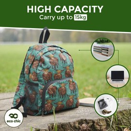 ECO CHIC Lightweight Foldable Water Resistant Mini Backpack Folds Into Pouch for Storage (Beloved Cats Beige)