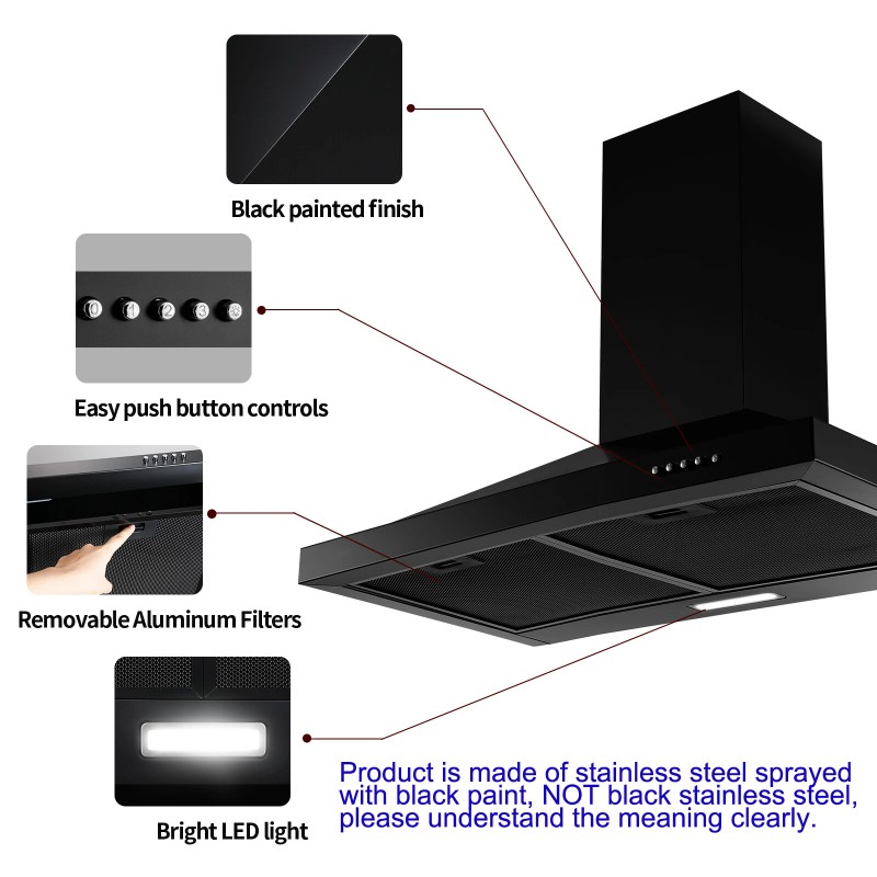 SNDOAS 24in Wall Mount Kitchen Range Hood Ducted/Ductles