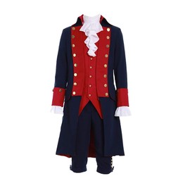 SFWXCOS Men's Colonial Military Costume Musical Hamilton Alexander Blue Tailcoat Jacket George Washington Costume (Red, S)