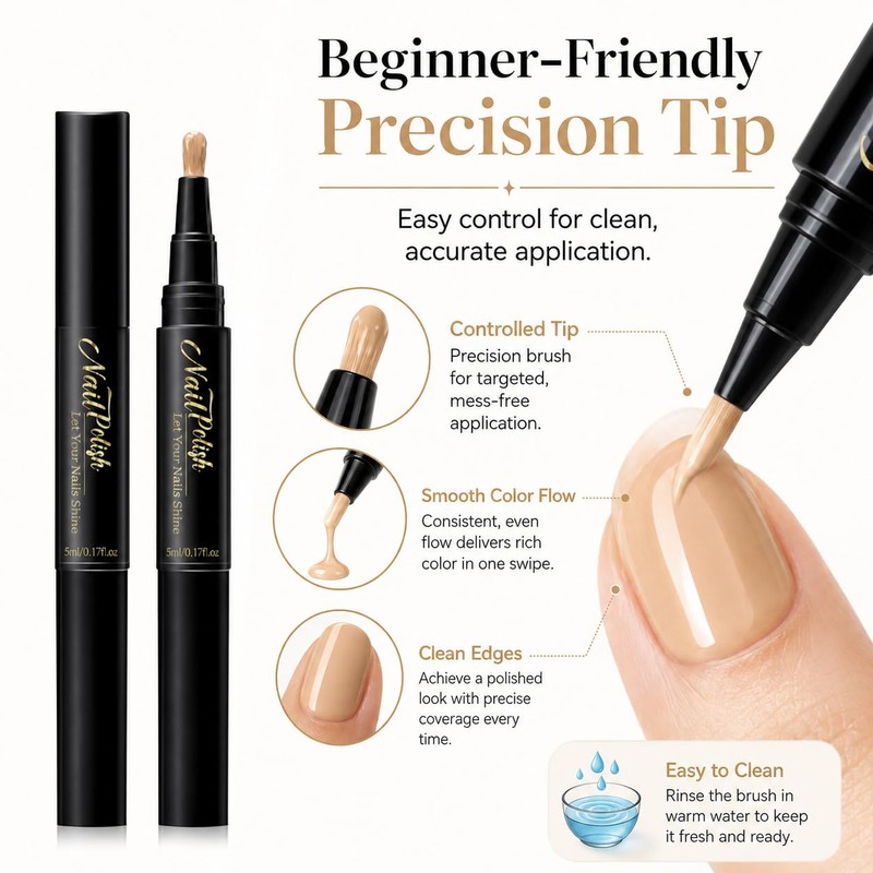 Nude Beige Nail Polish Pen for Women, Water-Based Quick Dry