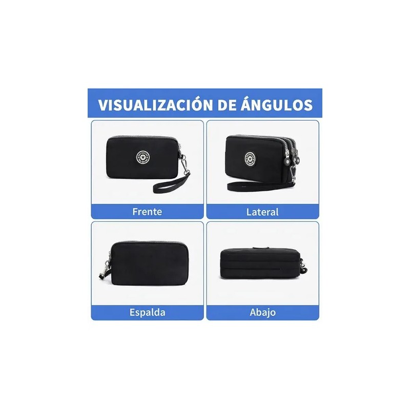 Bolsa Mano Cartera Tres Capas Organizador Monedero Mujer