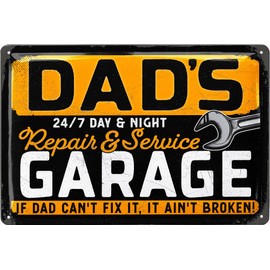LANOLU Retro Tin Sign Dads Garage, Papas Service Sign for Dad's Workshop as Father's Day Gift for Dad, Best Dad Sign as Gift Workshop 20 x 30 cm