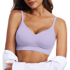 OEAK Womens Wireless Bras Comfortable Push Up Bra No Underwire Bra Full Support Lift Bralette Everyday Seamless Tshirt Bras Purple M