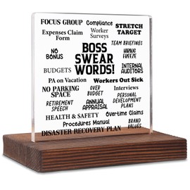 Boss Swear Words Desk Plaque, Funny Gift for Managers and Team Leaders, Appreciation Office Decor for New Job, Promotion, Retirement or Farewell, Acrylic Sign with Pine Base SKT255