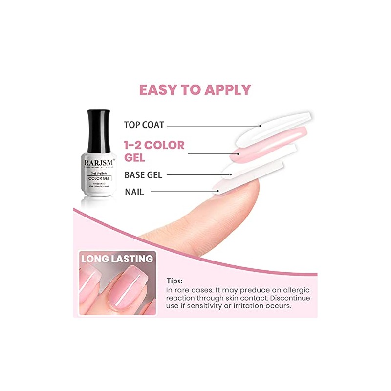 RARJSM Esmalte De Uñas En Gel Rosa Translúcido, Secado Con