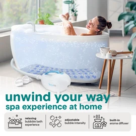 SereneLife Bubble Bath Mat, Non-Slip Bathtub Mat with Remote Control, Waterproof, Cushioned Design, Adjustable Bubbles, 8.2’ Air Hose and 47” x 14.2” Mold-Resistant Full Body Spa Massager