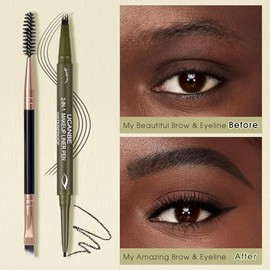 UCANBE Lápices De Cejas Para Mujer Con Pincel Doble Punta Con 4 Puntas Y Delineador En Gel Microblading Con Lápiz Delineador Y Pincel Para Cejas Con Efecto Vello Color Negro Suave
