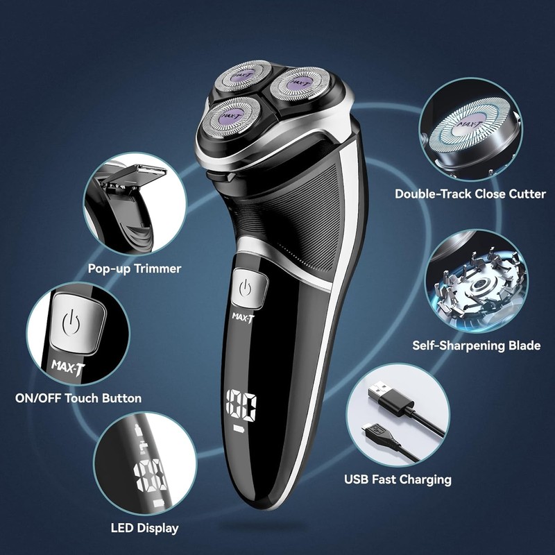 Men's Electric Shaver - MAX-T Corded and Cordless Rechargeable 3D