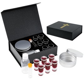 SiliFine Portable Communion Kits for Churches, Travel and Home Visits Include Carrying Case, 6 Glass Communion Cups, Bread Container, Juice Bottle and Anointing Oil Vial
