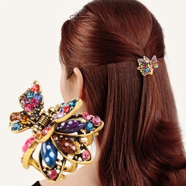 Set of 8 Mini Jaw Claw Clips Fashion Metal Alloy Rhinestone Hairpin Flower Barrette Accessories