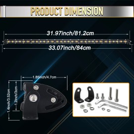 BraveWAY Roof 32" Slim LED Light Bar Dual Color W/Amber For Polaris RZR XP 4 1000 900 800