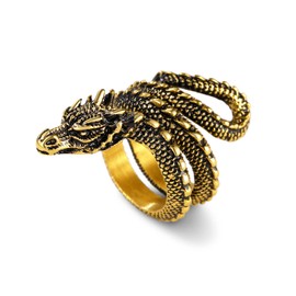 U7 Rings Aesthetic Snake Gold Ring for Women Stainless Steel Chunky Rings Dragon Gothic Jewellery