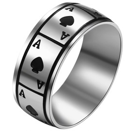 JewelryWe 8MM Ace of Spades Ring Fashion Stainless Steel Playing Card Ring Bands for Men Women (US 12)
