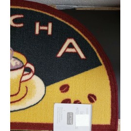 Sally Textiles PRINTED NYLON KITCHEN RUG (18"x 30") COFFEE MOCHA CUP & BEANS, by ST, slice