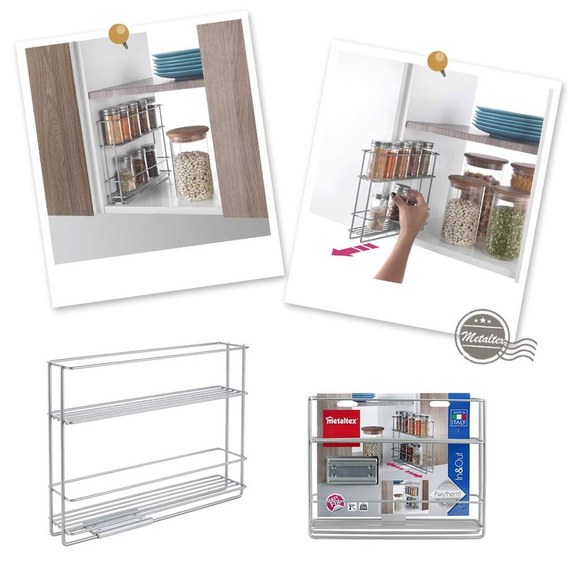 Metaltex Sliding Spice Rack + EasyFix System, Polytherm Metallic, Silver,
