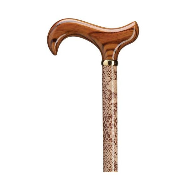 Snake Skin (Simulated) Walking Cane with scorched Wood Derby Handle