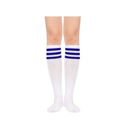 Century Star Women's Knee High Socks Athletic Thin Stripes Tube Socks High Stockings Outdoor Sport Socks 1 Pack White Blue One Size
