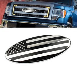 Lecctso Front Grille American Flag Emblem for Ford, Replacement for Ford Emblem, 9 Inch Aluminum Front Grill Rear Tailgate Oval Emblem, Car Exterior Accessories Compatible with Ford F150 F250 F350