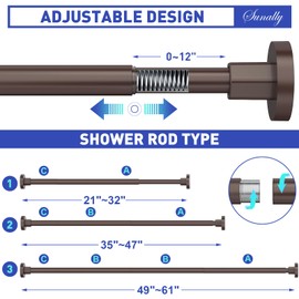 SUNALLY Shower Curtain Rods 32 to 61 Inch, Shower Tension Rod No Drilling Adjustable Shower Rods for Bathroom Non-Slip Stainless Steel Telescoping Shower Bar for Curtain, No Rust, Bronze