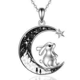 Black Cat/Mama Bear/Bat/Spider/Pumpkin/Wolf/Red Cardinal/Bunny/Sun and Moon Pendant Necklace for Women 925 Sterling Silver Crescent Moon Necklace Mother's Day Christmas Gothic Jewelry Gifts for Her