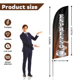 QSUM Espresso Flag for Business, Espresso 8FT Polyester Advertising Swooper Flag with Aluminium Alloy Flag Pole Kit, Stainless Steel, Ground Spike, Portable Bag
