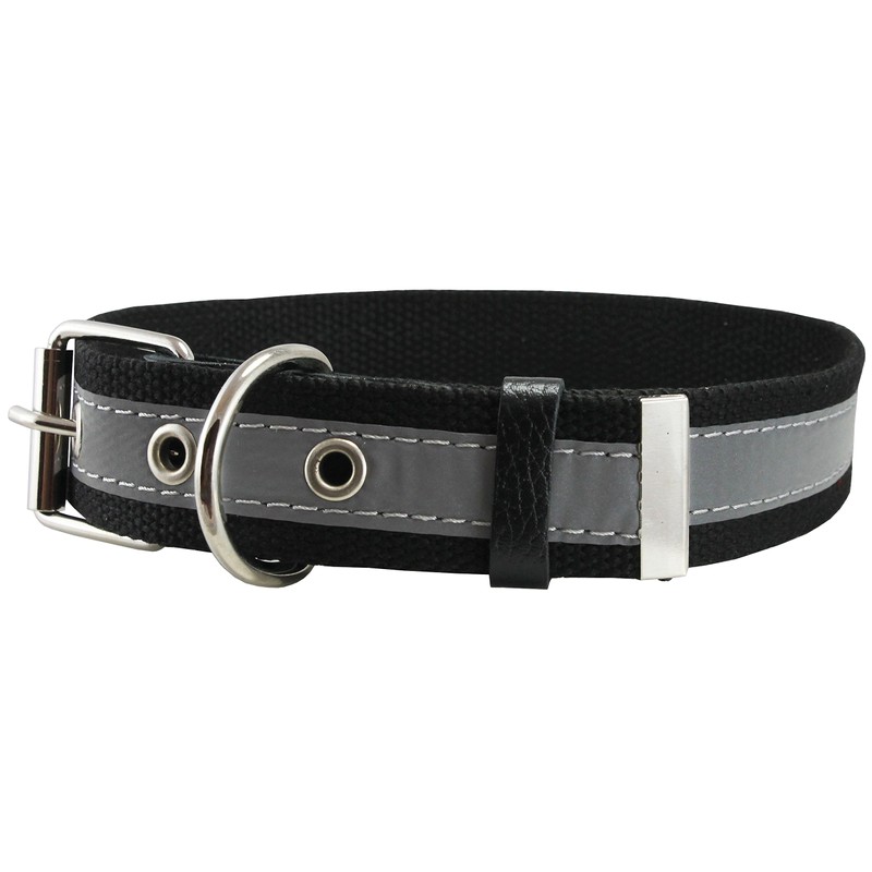 Cotton Web/Leather Reflective Dog Collar 18" Long 3/4" Wide Fits
