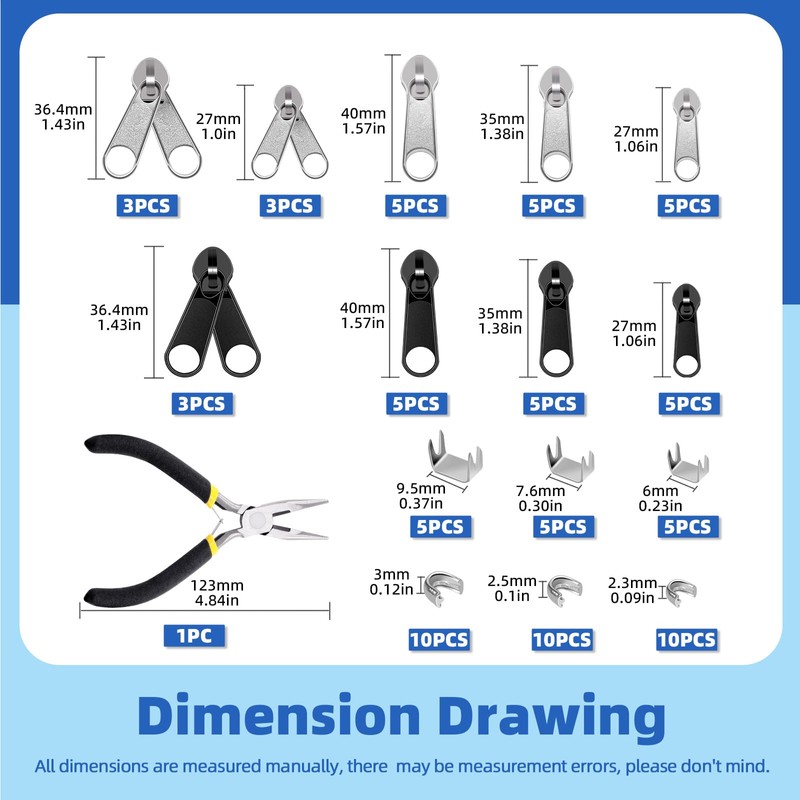 Glarks 85pcs #3#5#8 Zip Repair Kits Includes Metal Zipper U