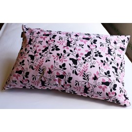 CAMEL PALMS Made in Japan 100% Cotton Pillow Cover Pillow Case Zippered 13.8 x 19.7 inches (35 x 50 cm), Black Cat Pattern, Pink