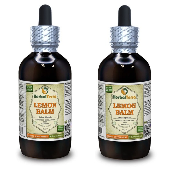 Lemon Balm (Melissa Officinalis) Tincture, Organic Dried Leaves Liquid Extract (Brand Name: HerbalTerra, Proudly Made in USA) 2x4 fl.oz (2x120 ml)