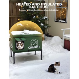 Outdoor Heated Cat House, Detachable Feral Cats House with a Open Window for Inside Outside, Cat House Weatherproof in Winter, Cat Shelter with Pet Heating Pad (Green, Large)