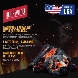 Rockwood Natural Hardwood Lump Charcoal - 20 Lbs Lump Charcoal for Grilling & Smoker - USA Oak, Hickory, and Cherry Wood Mix - BBQ Charcoal - Charcoal for Grilling - No Fillers (3 Packs)