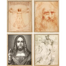 SIGNWIN Framed Poster Leonardo da Vinci Renaissance Sketches Illustrations Fine Art Decorative Vintage for Living Room, Bedroom, Office - 11"x14"x4 Natural