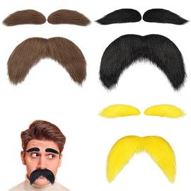 Pack of 3 Mustache for Gluing, Beard for Gluing, Fake Beard for Gluing, Artificial Eyebrows, Costume Accessories, Funny Beards for Gluing, Party, Cosplay, Moustache, Carnival
