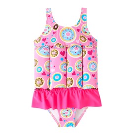 IDOPIP Kids Baby Girls Float Suit Donut Floatation Swimsuit with Adjustable Buoyancy Bathing Swimwear Toddler One Piece Swimming Suit Summer Sleeveless Swim Vest Jacket Dress Pink Donut 2-3 Years