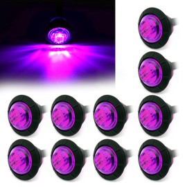 FXC 10x 3/4" Round LED Clearence Light Front Rear Side Marker Indicators Light for Truck Car Bus Trailer Van Caravan Boat, Taillight Brake Stop Lamp (Purple, 12V)