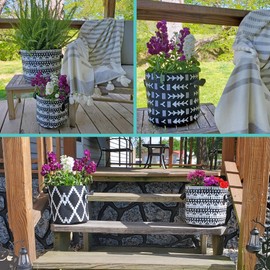 Darware 3 Gallon Grow Bags (Set of 4, Black & White Boho); Fabric Planter Bags in Geometric Ethnic Design