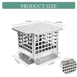 LTSEAME Chimney Cap, 9" x 9" Chimney Cover Stainless Steel Fireplace Chimney Flue Caps, Adjustable Metal Strips with Bolts Screws (9" x 9")