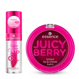 essence - Pack Juicy Berry Bálsamo Labios & Mejillas (3g) + Hydra Kiss Lip Oil Cranberry Is Back (4ml), Hidratación, Brillo y Color Natural