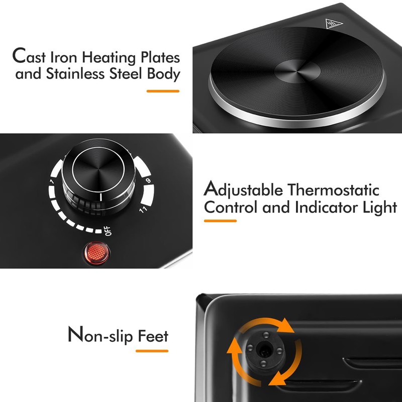 CUSIMAX Hot Plate, Single Burner Electric Cooktop, 1500W Electric Burner
